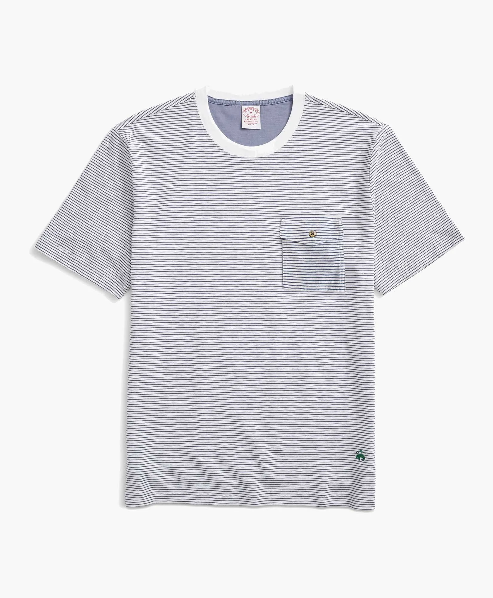 Camiseta con bolsillo de algodón flameado a rayas