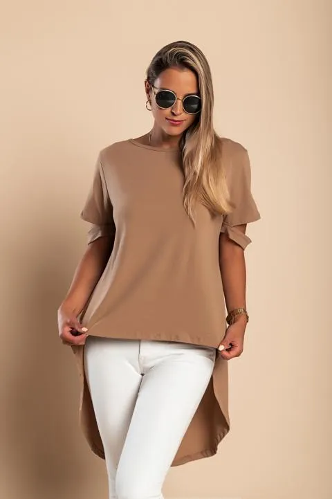 Camiseta corta asimétrica Vebtura, marrón