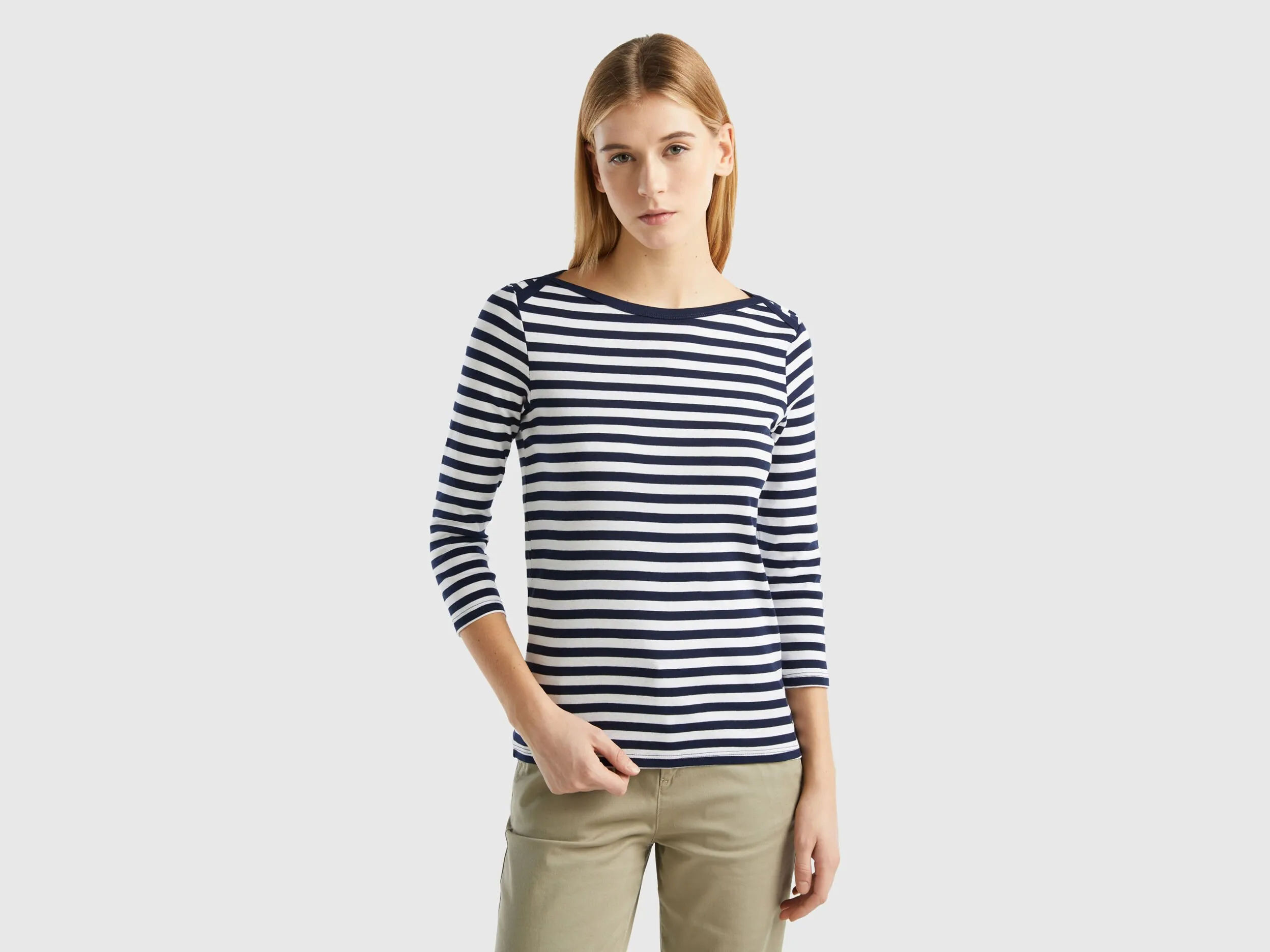 Camiseta de manga francesa de rayas de 100 % algodón