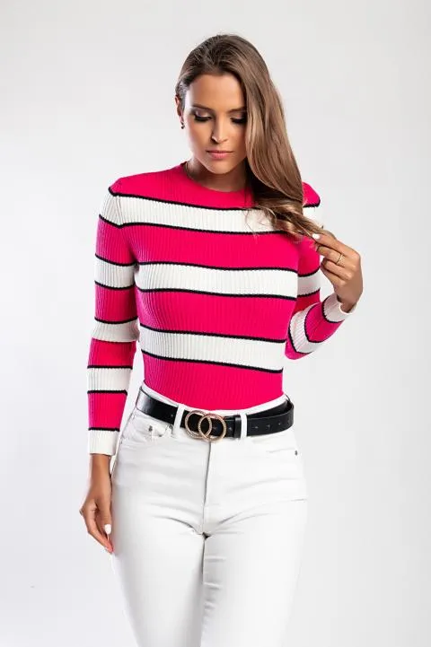 Camiseta de punto con estampado de rayas, fucsia