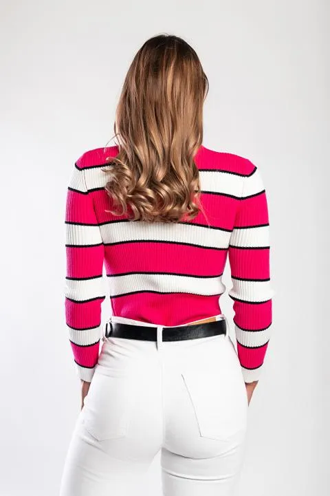 Camiseta de punto con estampado de rayas, fucsia