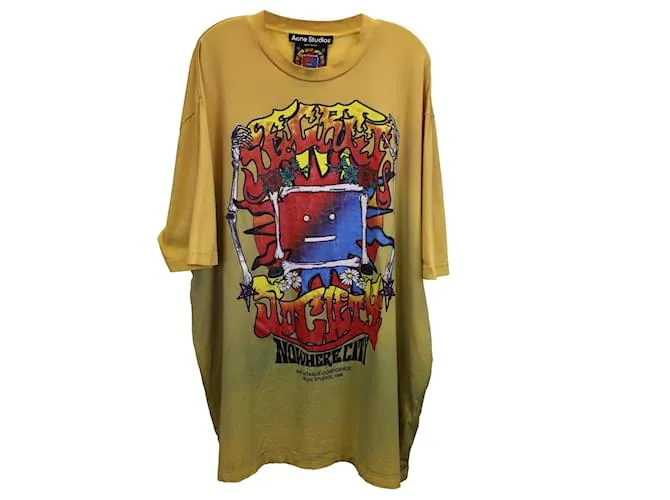 Camiseta extragrande de punto estampada de algodón amarillo de Acne Studios 
