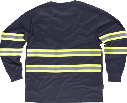 Camiseta manga larga, cuello redondo, cintas reflectantes combinadas Marino Amarillo A.V.
