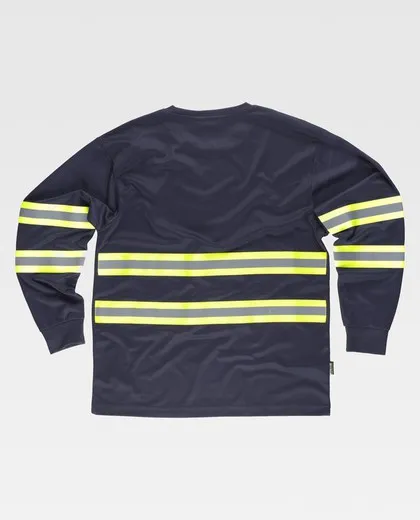 Camiseta manga larga, cuello redondo, cintas reflectantes combinadas Marino Amarillo A.V.