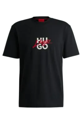 Camiseta relaxed fit en punto de algodón con logo doble
