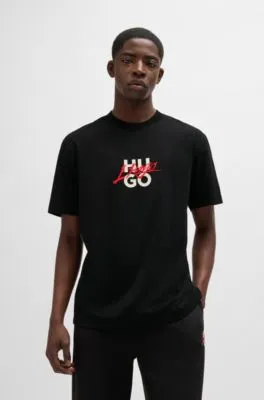 Camiseta relaxed fit en punto de algodón con logo doble
