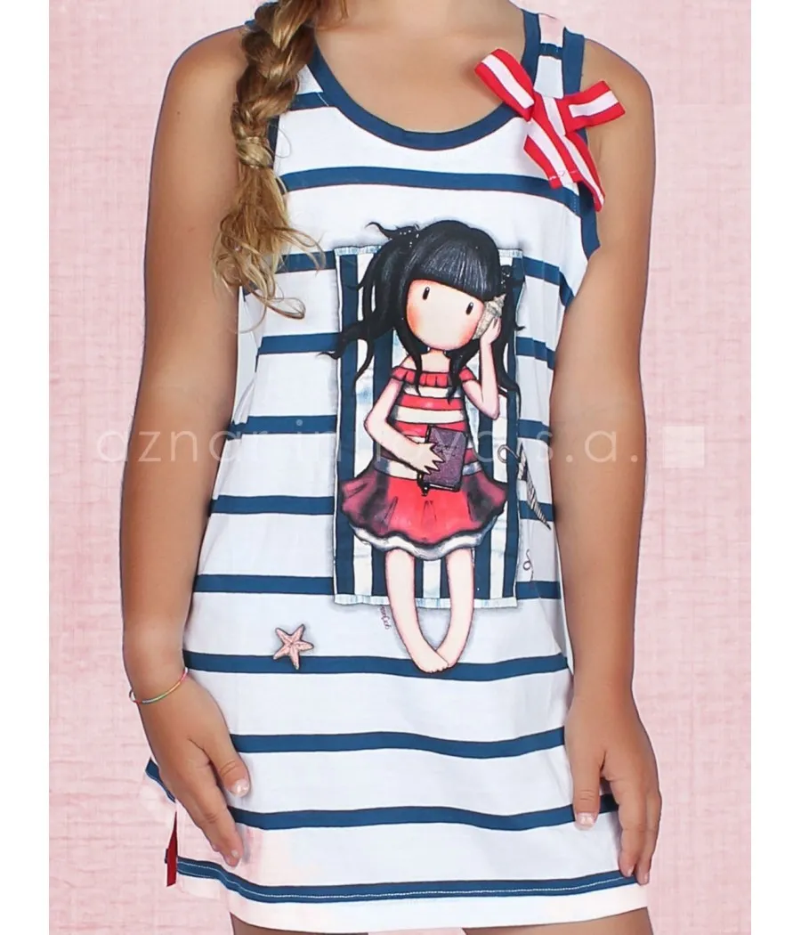 Camisola corta niña Santoro Summer Days blanco rayas algodón