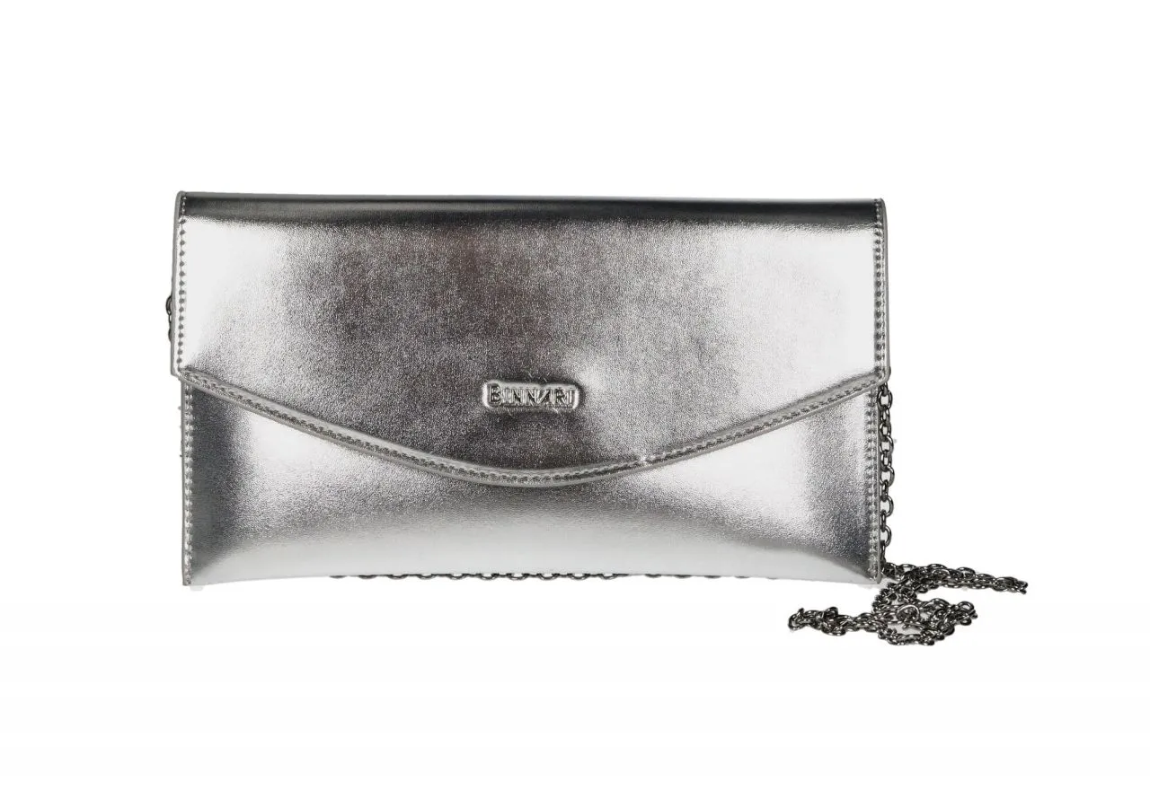 Cartera Metalizada Plata Lisa Con Tapa