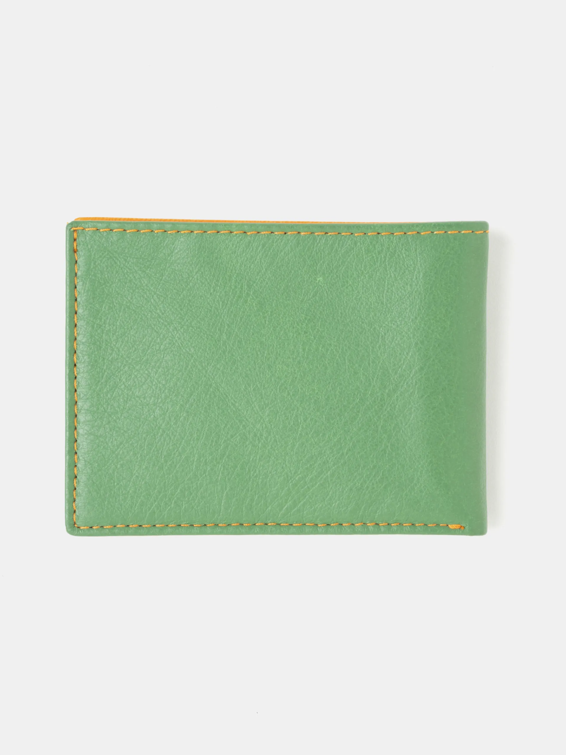 CARTERA PIEL VERDE Y NARANJA