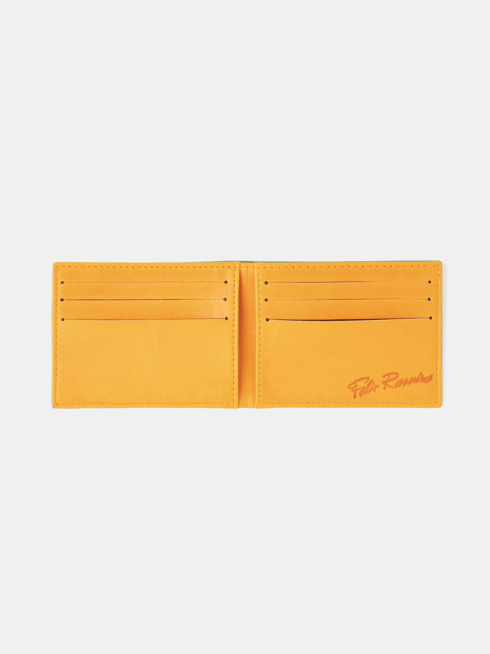 CARTERA PIEL VERDE Y NARANJA