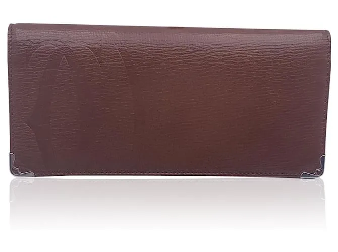 Cartier Monedero largo plegable con logo en relieve de cuero marrón Castaño 