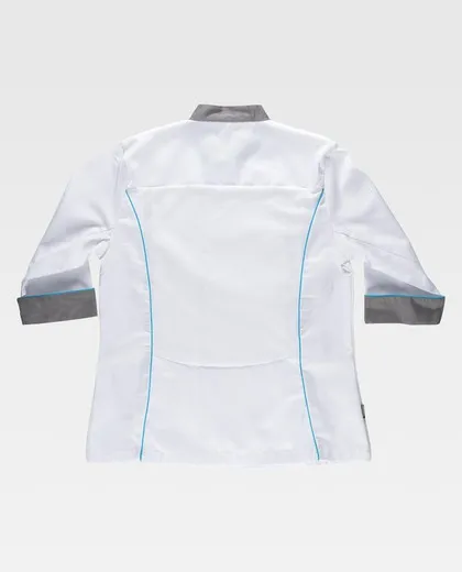 CASACA COCINA DE MUJER COMBINADA CON VIVOS TEJIDO BIRDEYE ANTIMANCHAS BLANCO GRIS