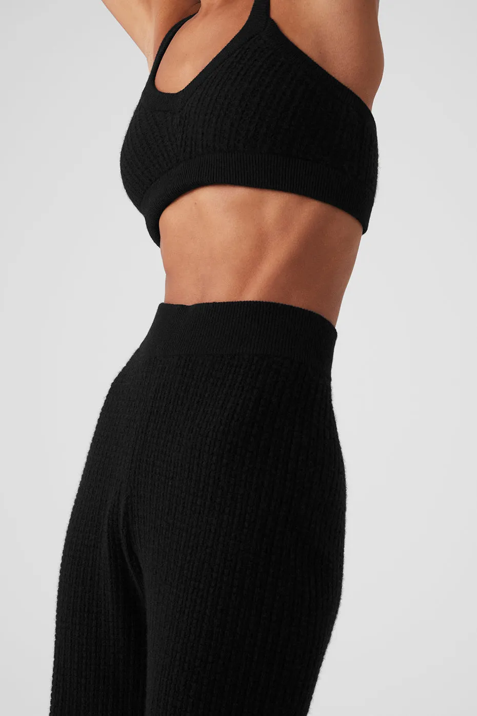 CASHMERE HIGHWAIST PLUSH WAFFLE PANT  BLACK