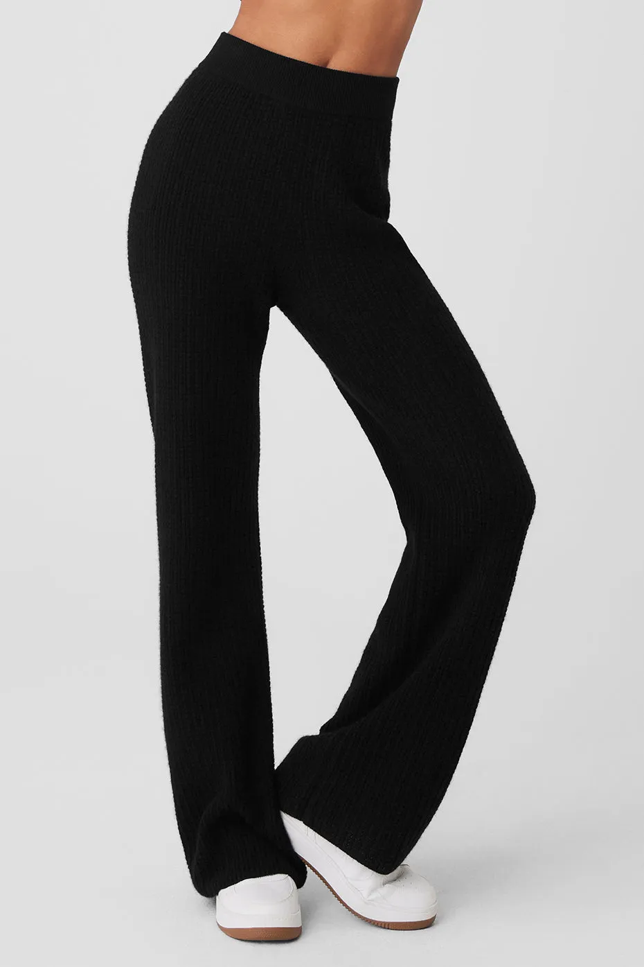 CASHMERE HIGHWAIST PLUSH WAFFLE PANT  BLACK
