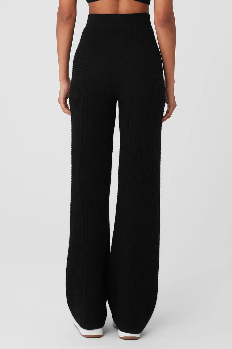 CASHMERE HIGHWAIST PLUSH WAFFLE PANT  BLACK