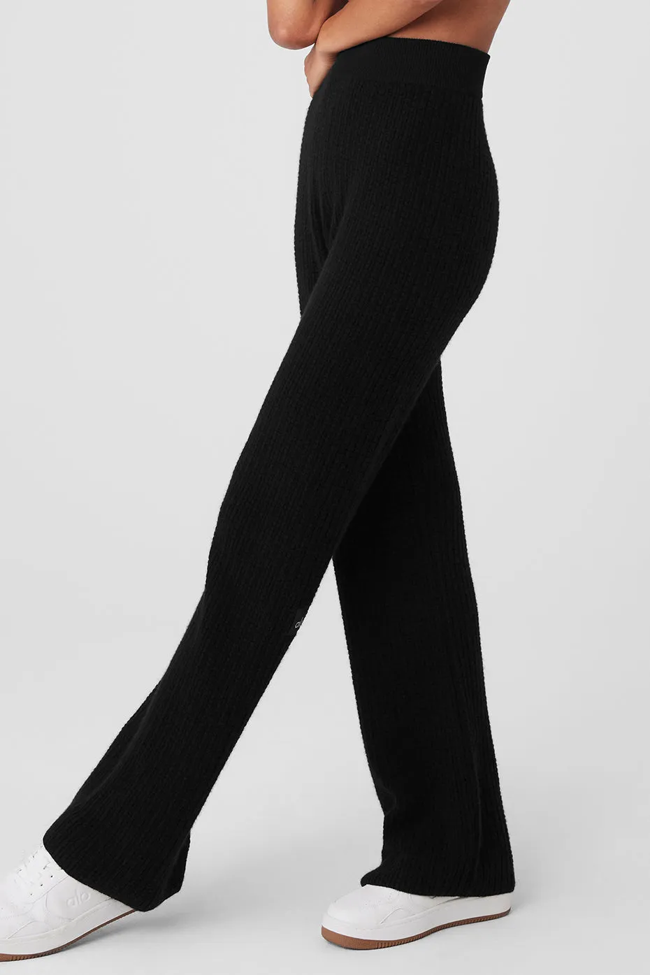 CASHMERE HIGHWAIST PLUSH WAFFLE PANT  BLACK