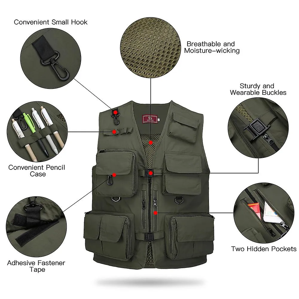 Chaqueta de fotografía de pesca Verano Multi Pockets Chaquetas de malla Quick Dry Waistcoat