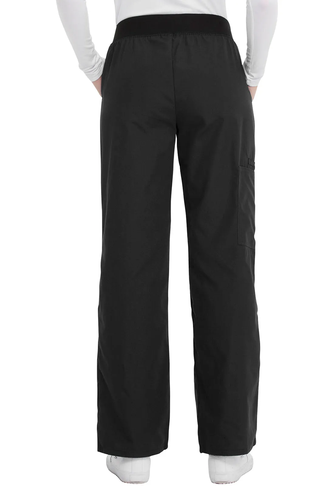 CHEROKEE FLEXIBLES MID RISE KNIT WAIST PULLON PANT IN BLACKDOOR CRASHER PRICED!