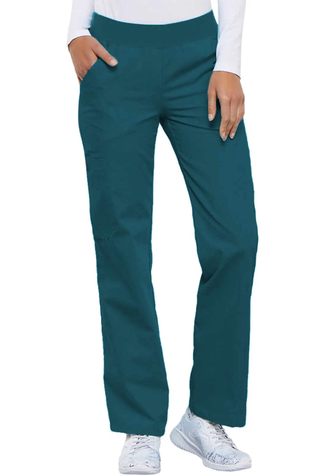 CHEROKEE FLEXIBLES MID RISE KNIT WAIST PULLON PANT IN CARIBBEAN BLUEDOOR CRASHER PRICED!