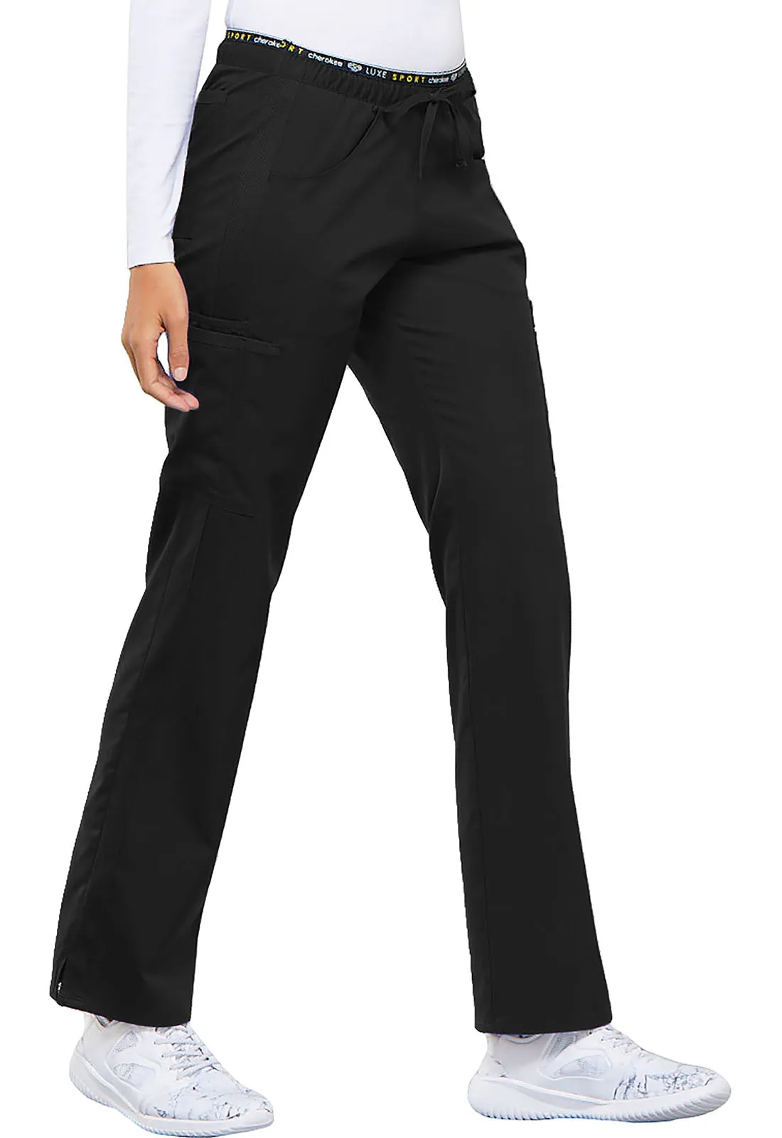 CHEROKEE LUXE SPORT MID RISE STRAIGHT LEG PULLON PANT IN BLACK SMALL
