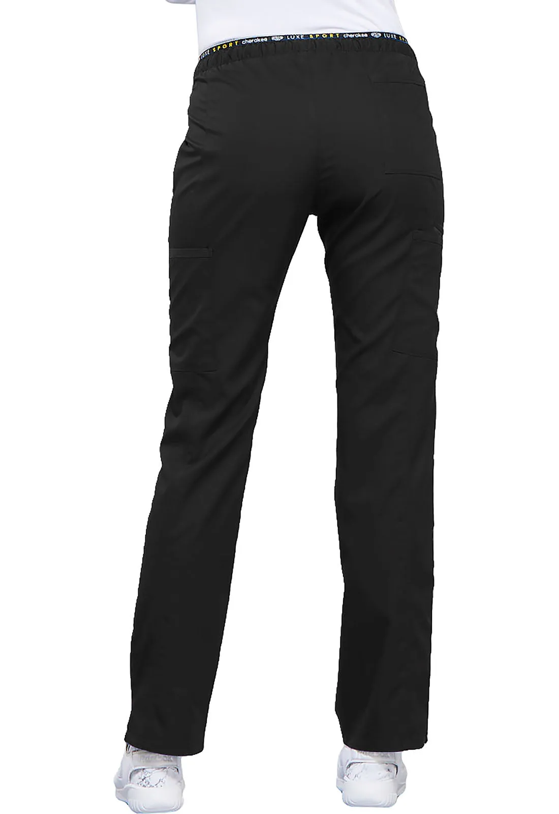 CHEROKEE LUXE SPORT MID RISE STRAIGHT LEG PULLON PANT IN BLACK SMALL