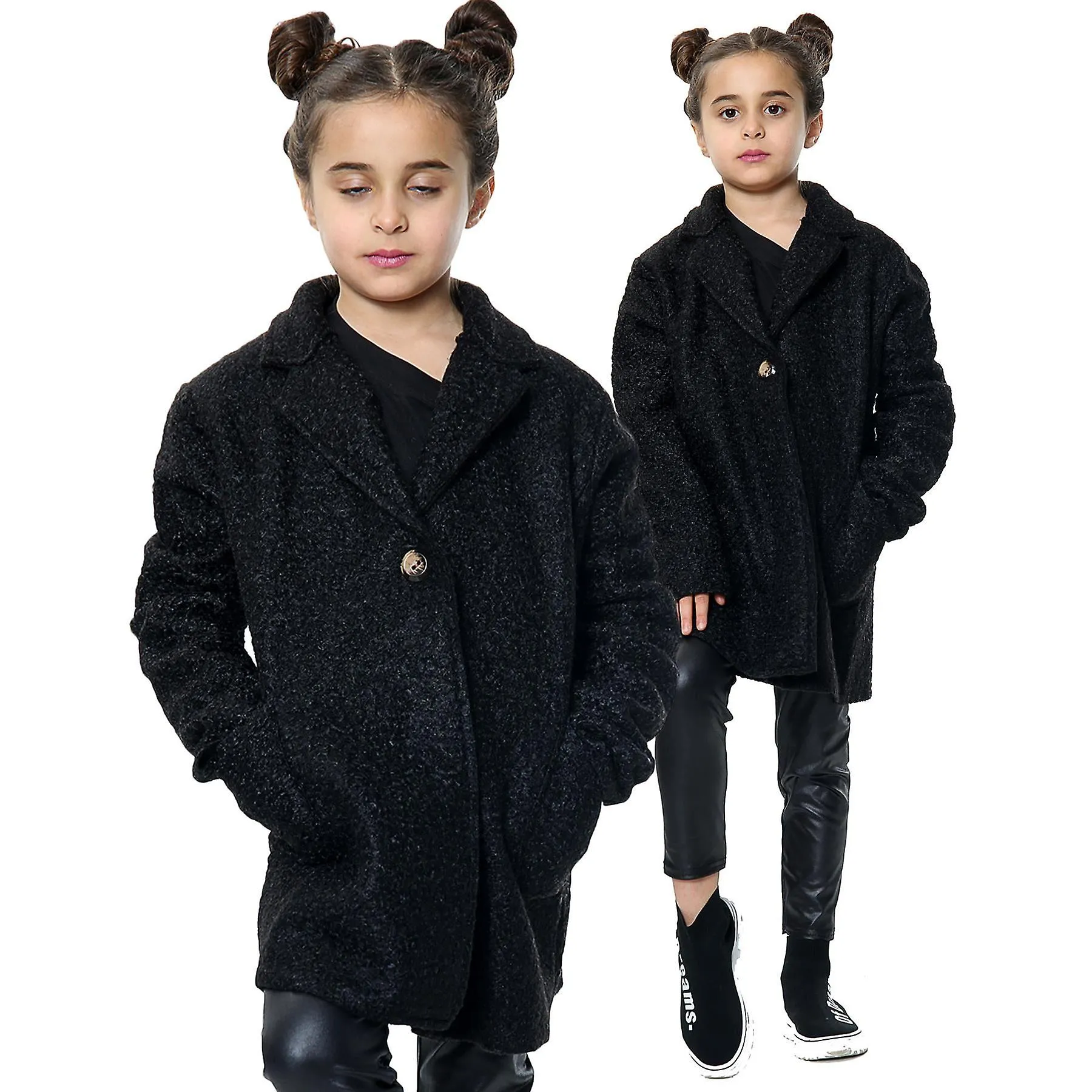 Chicas Teddy Petite Negro Sherpa Outerwear Chaquetas
