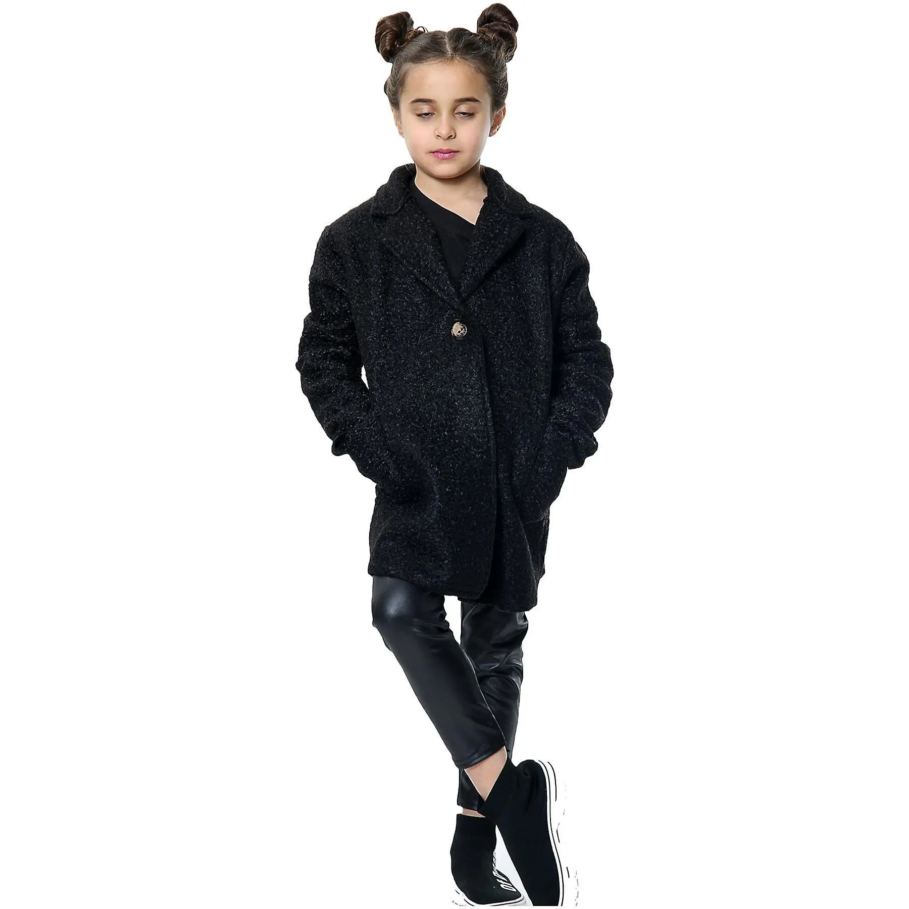 Chicas Teddy Petite Negro Sherpa Outerwear Chaquetas