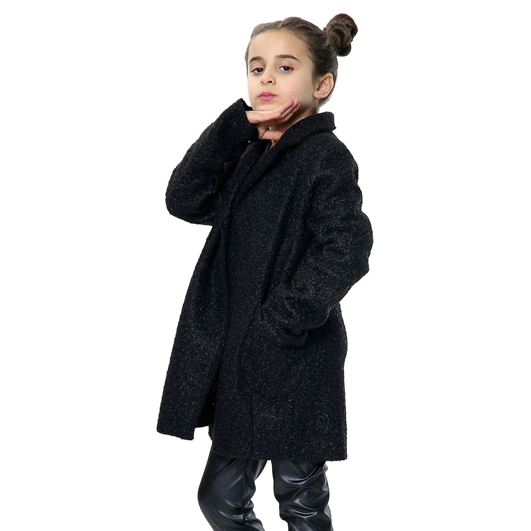 Chicas Teddy Petite Negro Sherpa Outerwear Chaquetas