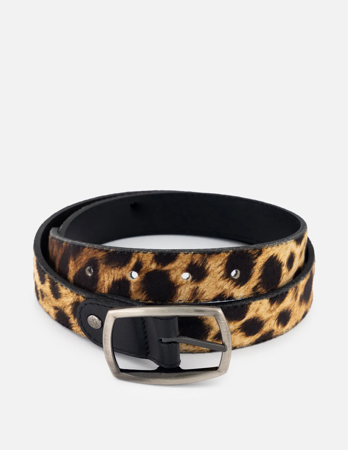Cinturón de textil estampado animal print para mujer con hebilla color níquel
