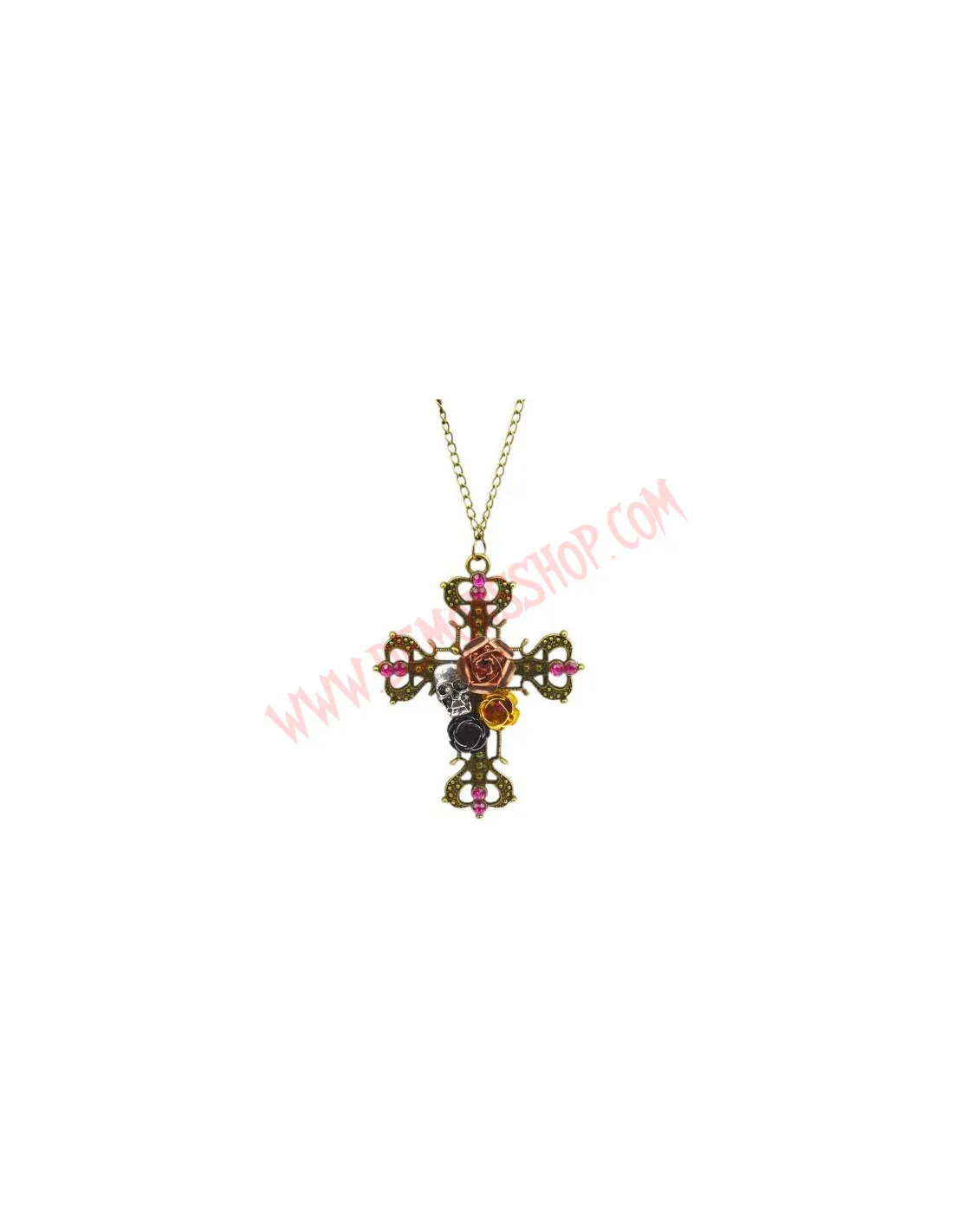 Colgante Cross Skull and Flowers