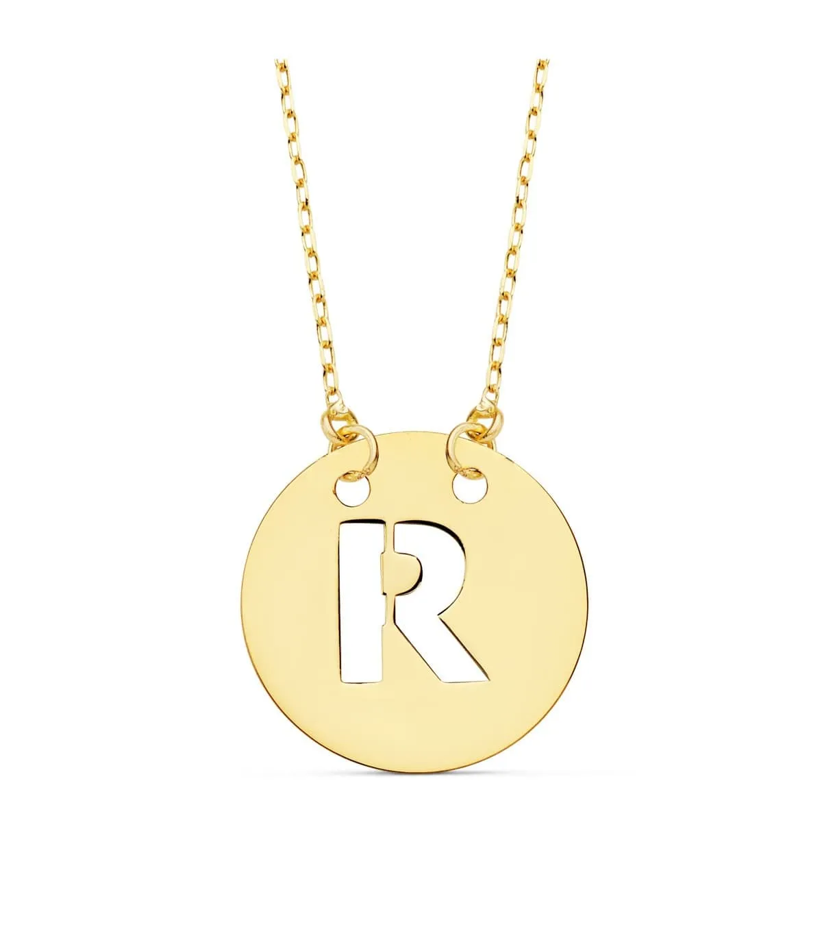 Collar letra R inicial oro amarillo 18k 42cm