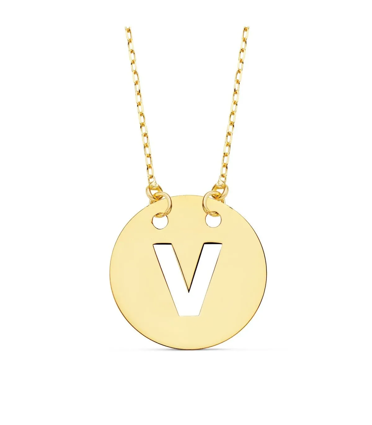 Collar letra V inicial oro amarillo 18k 42cm