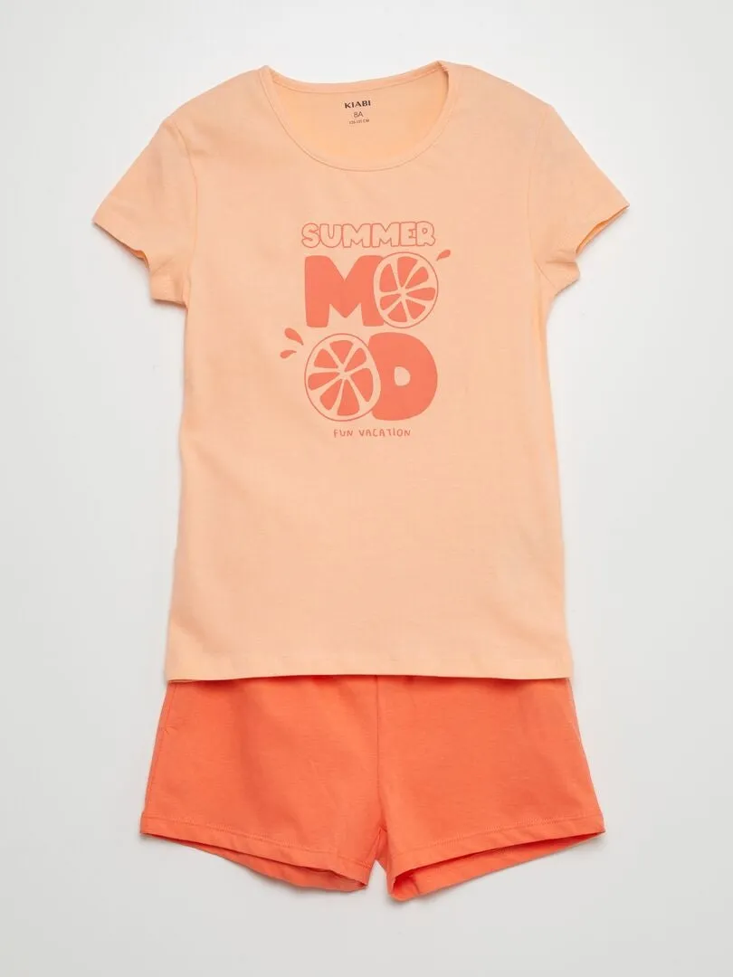 CONJUNTO DE PIJAMA CORTO ESTAMPADO  2 PIEZAS  NARANJA