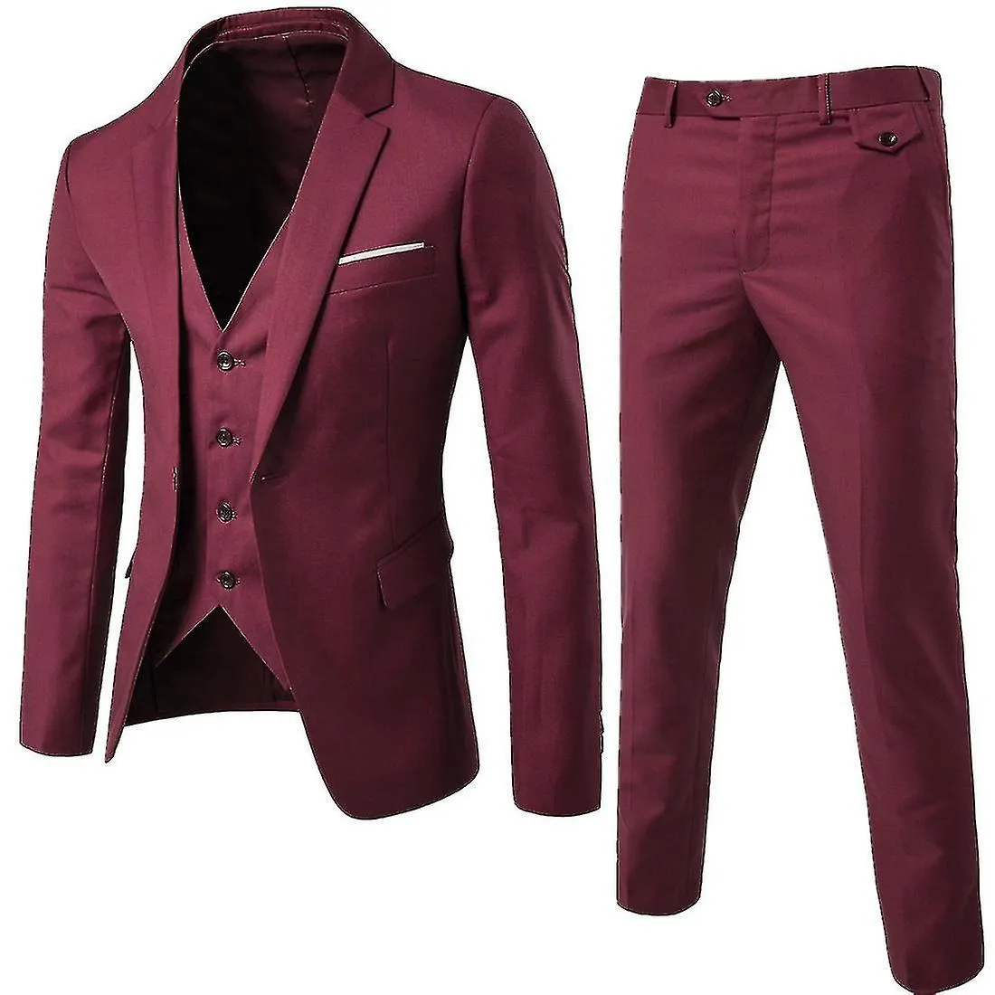 Conjunto de traje slim fit para hombres de 3 piezas Un botón Chaqueta sólida Pantalones de chaleco Conjunto de negocios