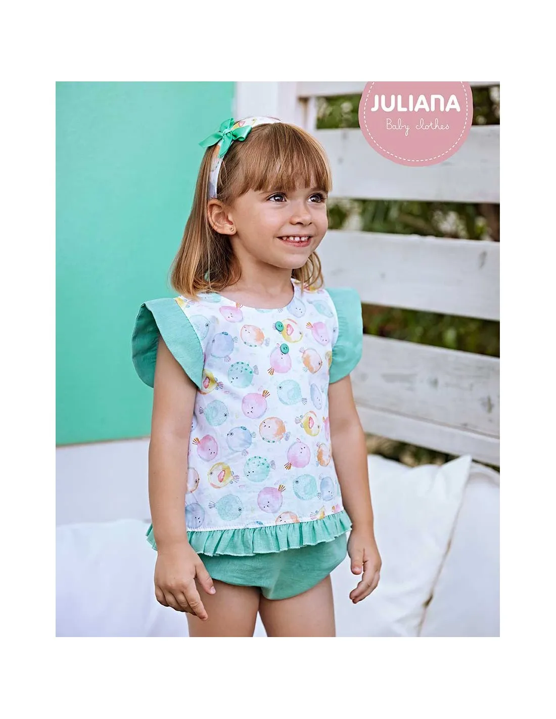 Conjunto Niña Braga Tela Peces Globo Multicolor Juliana Aitu
