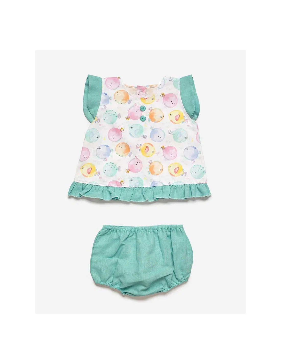 Conjunto Niña Braga Tela Peces Globo Multicolor Juliana Aitu