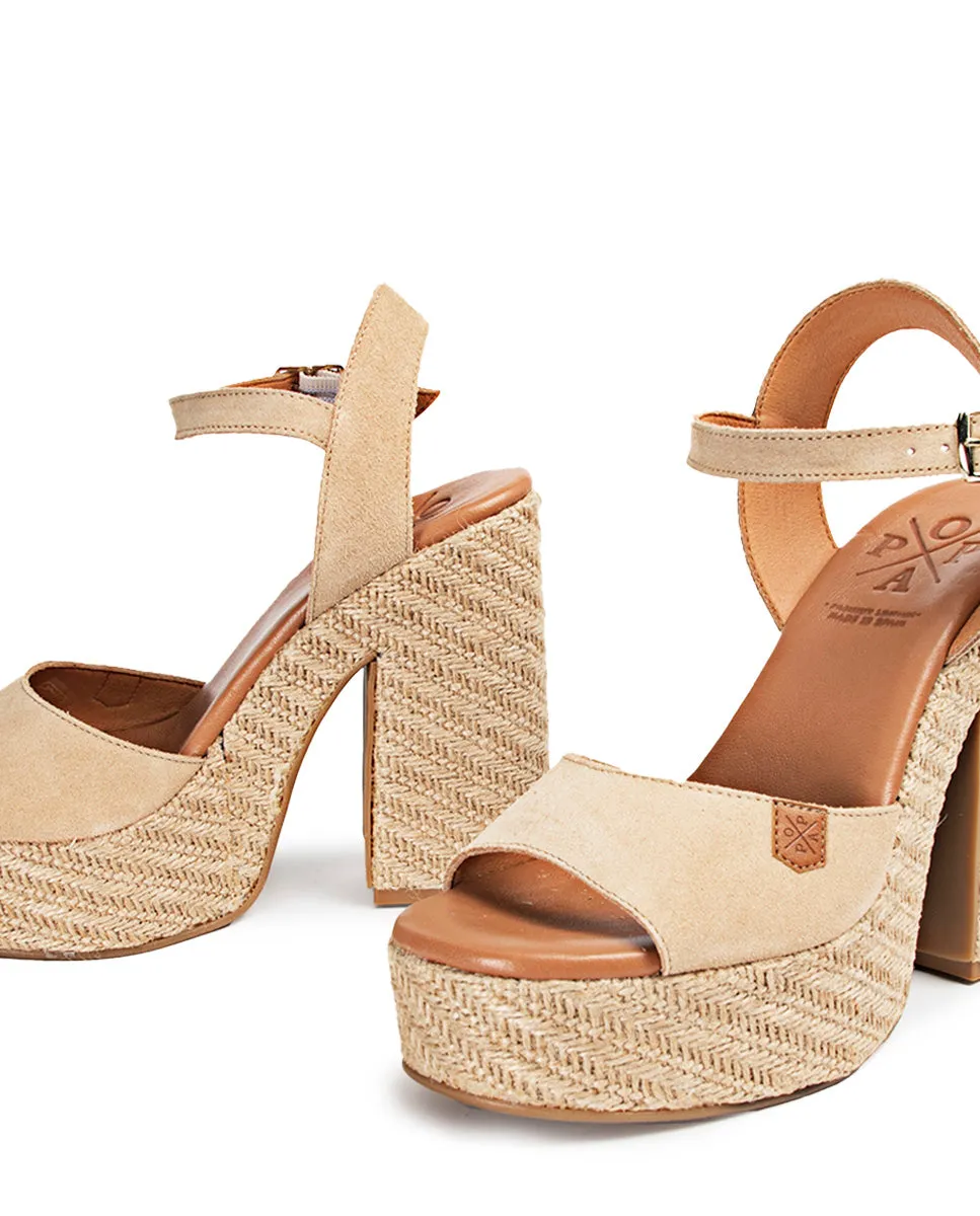 Cuña Tacón Monsul Serraje Beige