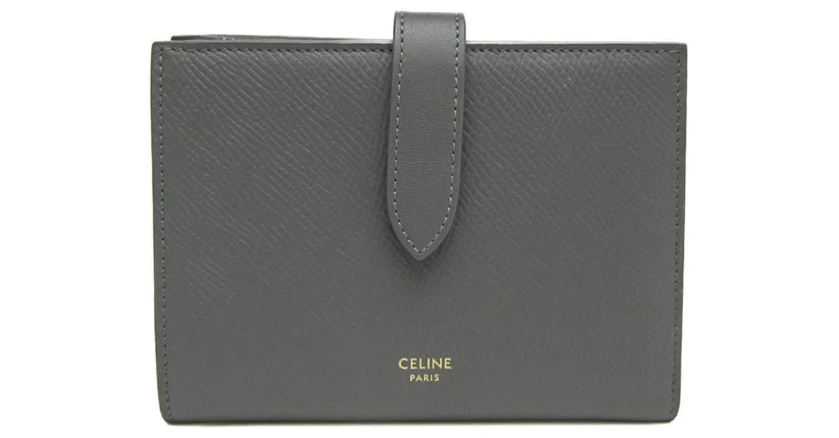 CéLINE BILLETERA BIFOLD MEDIANA CON CORREA CELINE GRIS ANTRACITA 