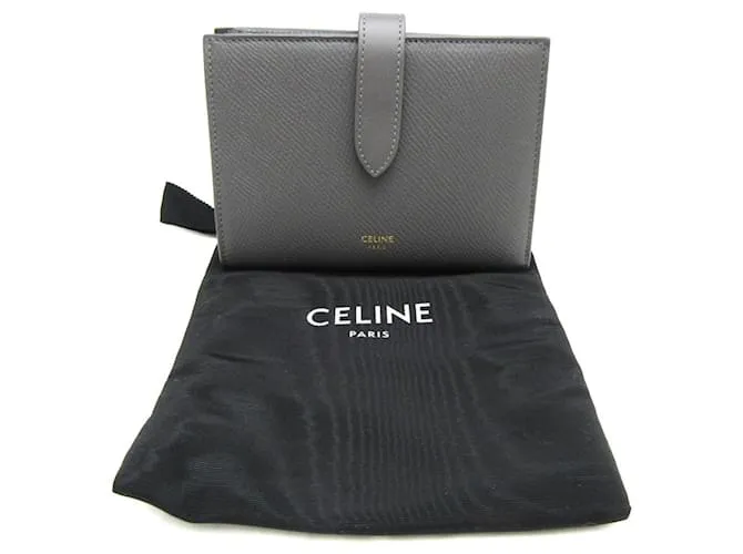 CéLINE BILLETERA BIFOLD MEDIANA CON CORREA CELINE GRIS ANTRACITA 