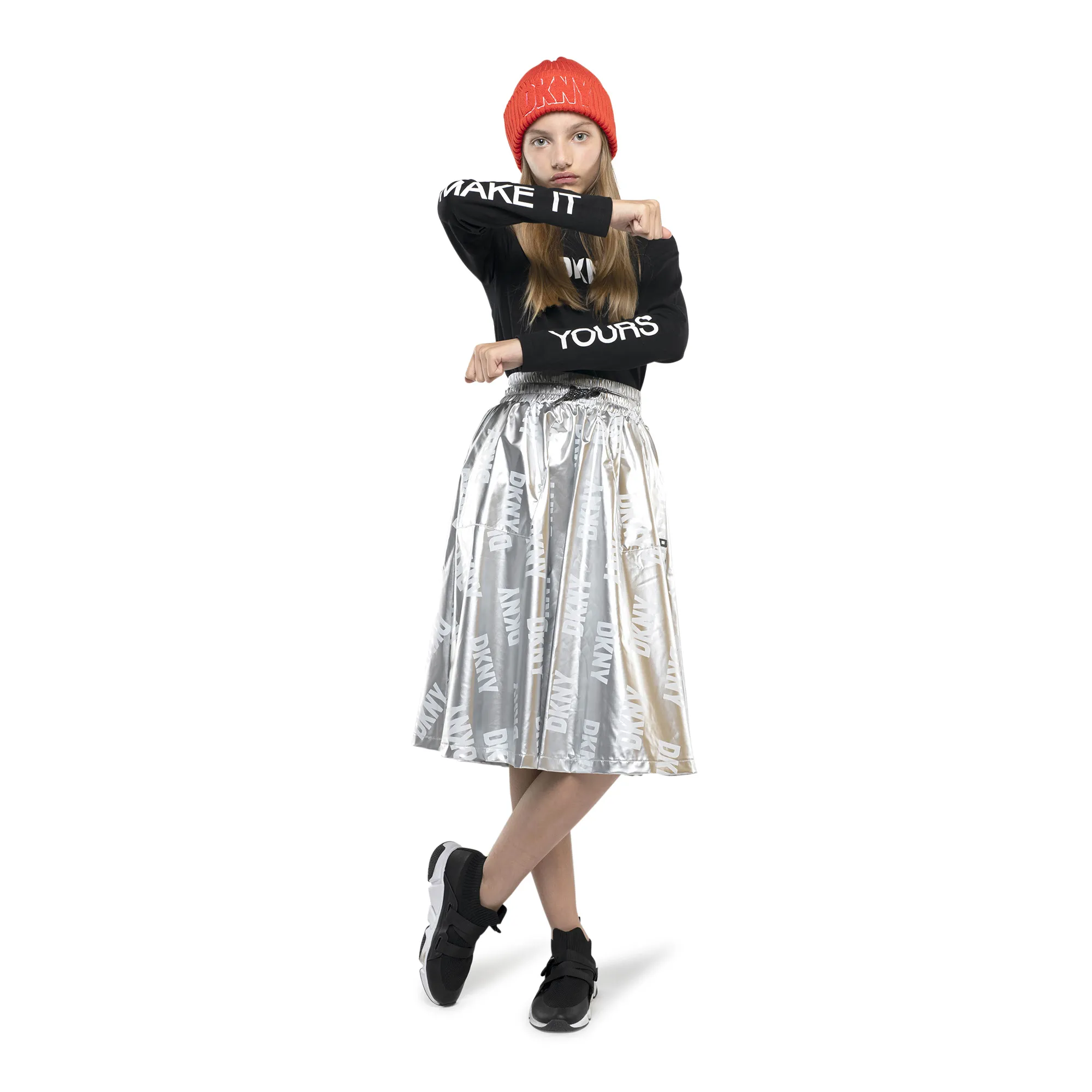 DKNY Falda de lona metalizada