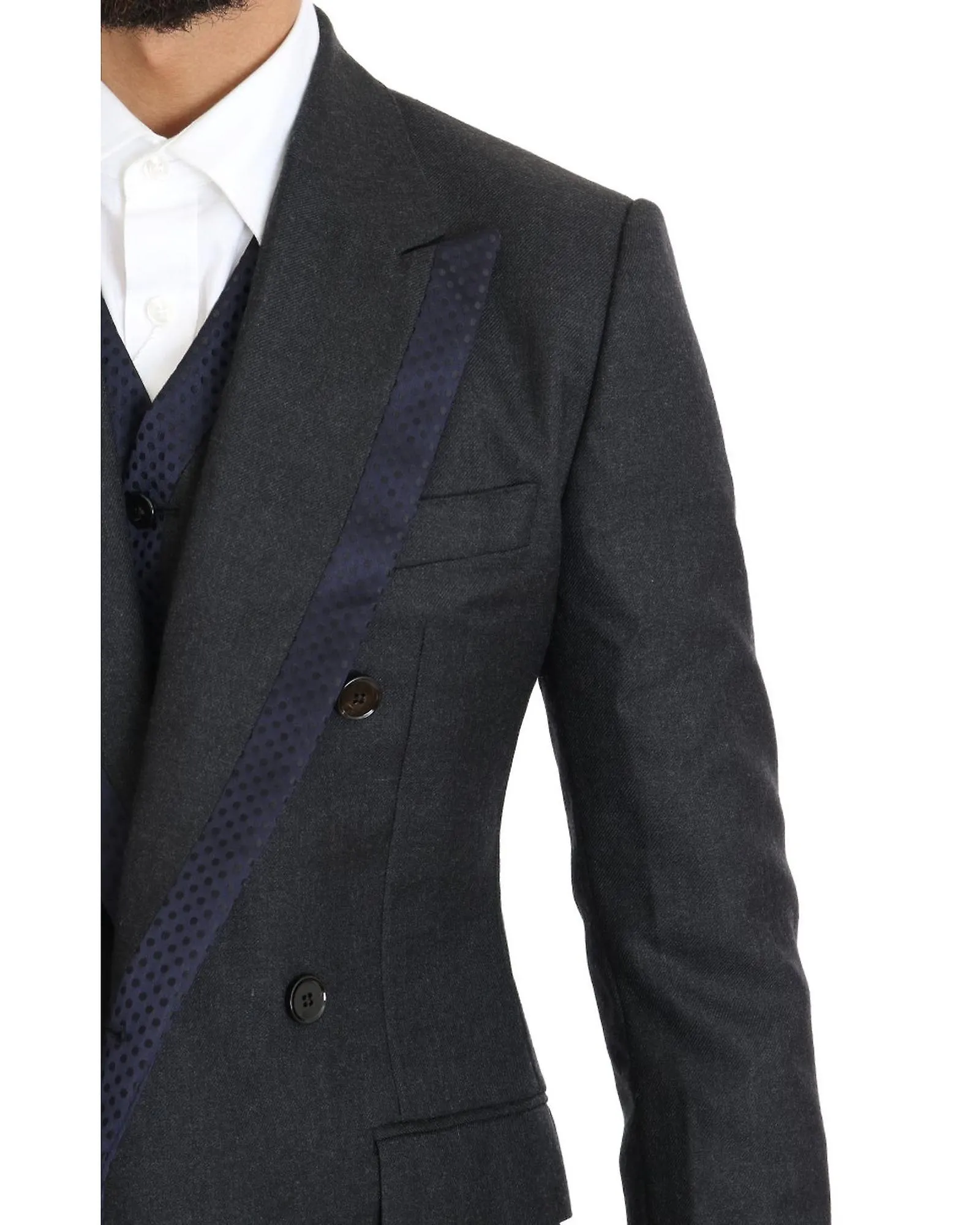 Dolce & Gabbana Double Breasted Wool Suit with Blue Silk Detailing