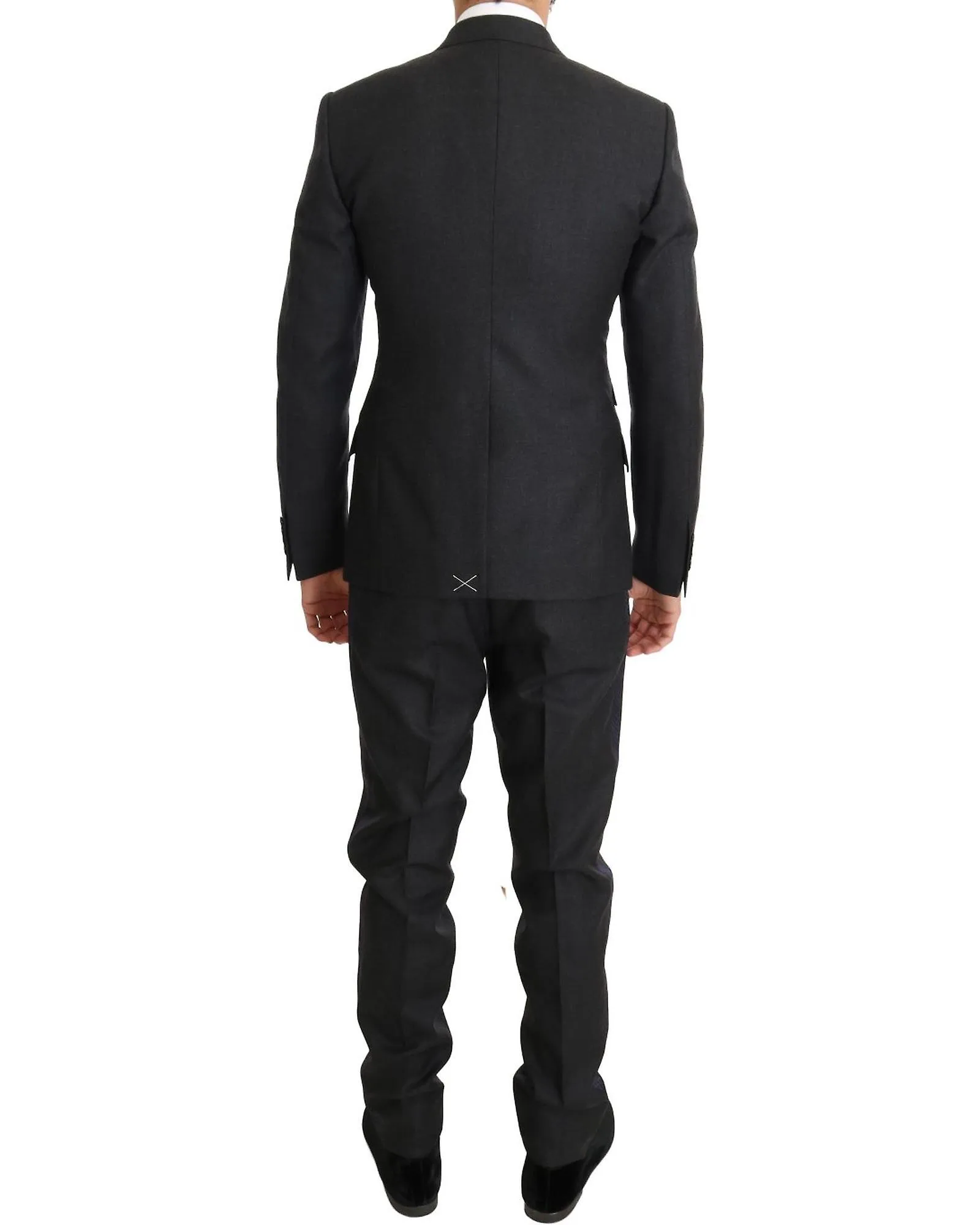 Dolce & Gabbana Double Breasted Wool Suit with Blue Silk Detailing