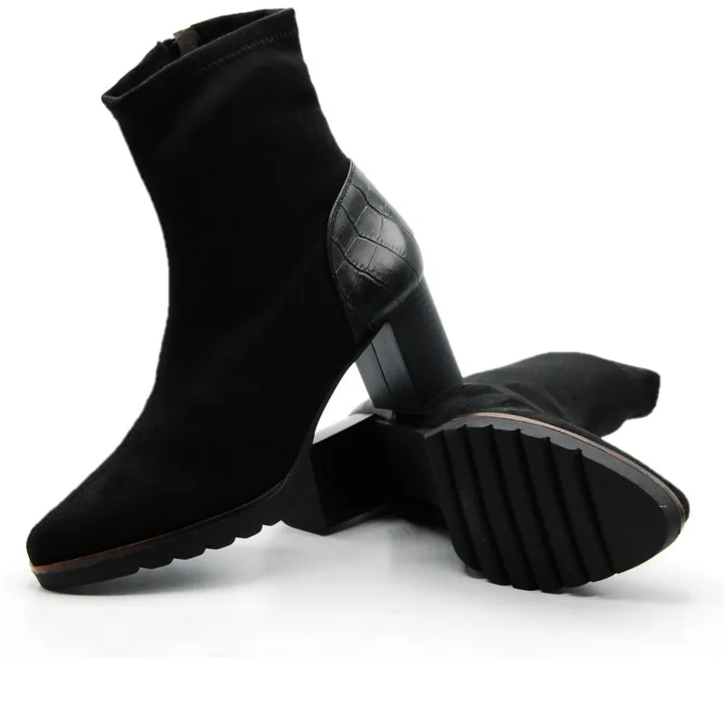 DUIT 6850 Azul y Negro Botin licra tacón mujer