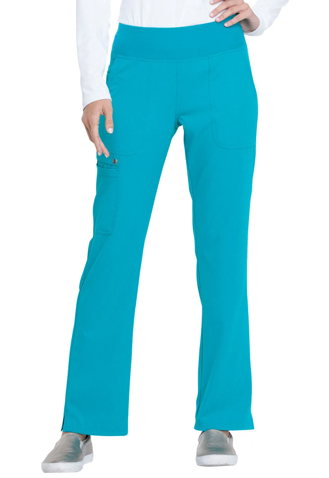 ELLE SIMPLY POLISHED MID RISE STRAIGHT LEG PULLON PANT IN TEAL