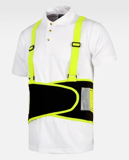 Faja lumbar elástica en AV con tirantes reforzada por ballenas Negro / Amarillo