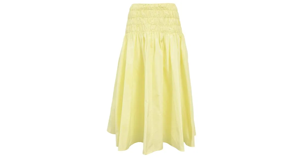 Falda midi fruncida Maje en poliéster amarillo Camello 