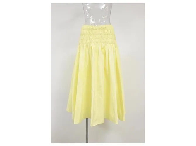 Falda midi fruncida Maje en poliéster amarillo Camello 