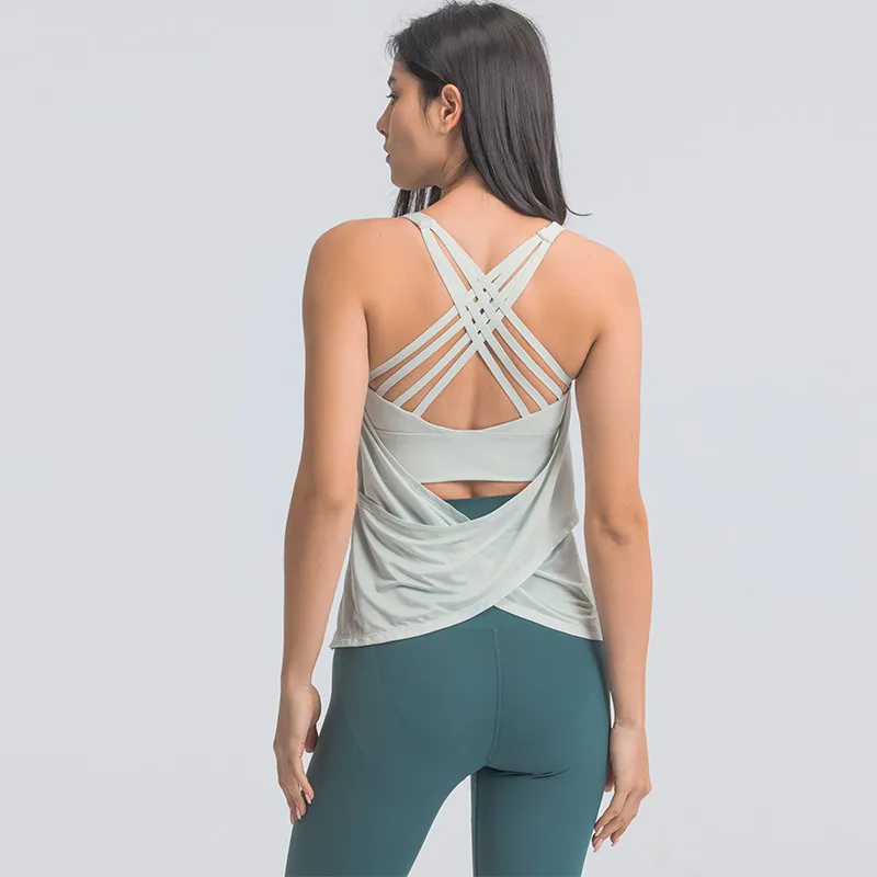 Fitness Woman High Impact Sport Toques Camas de tanques cruzados Alegara Ajustable Spandex Spandex Tops Camisa Trajes de entrena