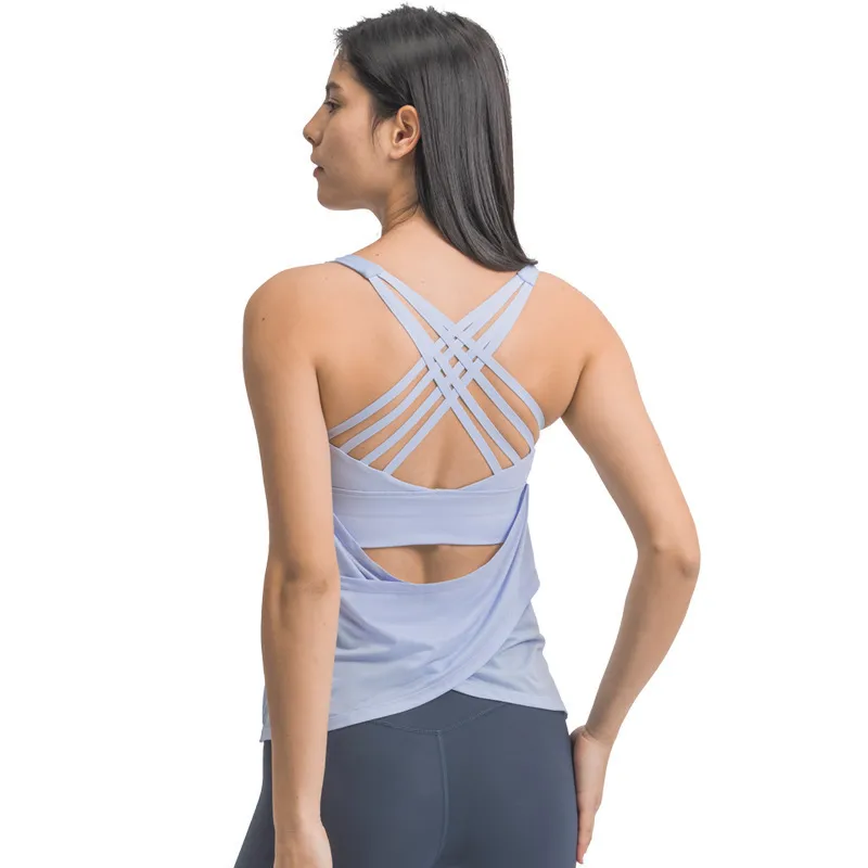 Fitness Woman High Impact Sport Toques Camas de tanques cruzados Alegara Ajustable Spandex Spandex Tops Camisa Trajes de entrena