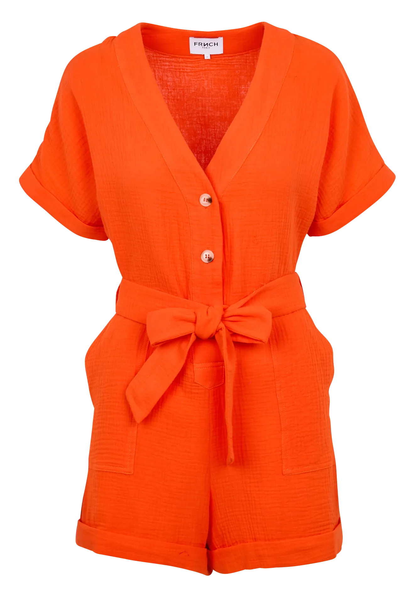 FRNCH LIKA  MONO CORTO RECTO CON CUELLO EN V DE ALGODóN EN NARANJA